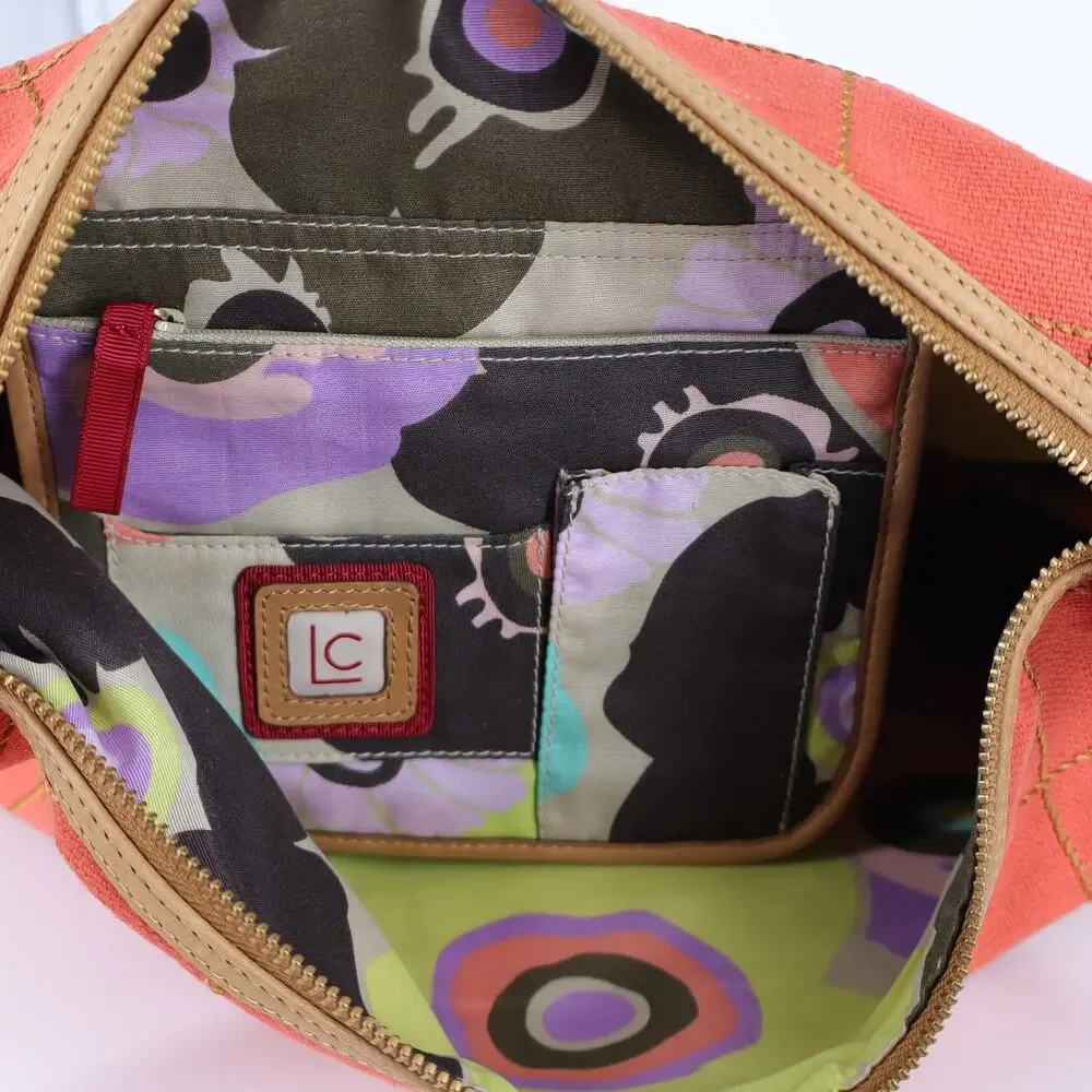 Liz Claiborne Canvas Hobo Shoulder Bag Coral and Tan Vintage Y2K